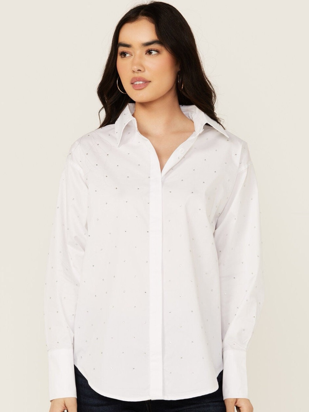 NWT Blue B oversized White Rhinestone Shirt Size Medium